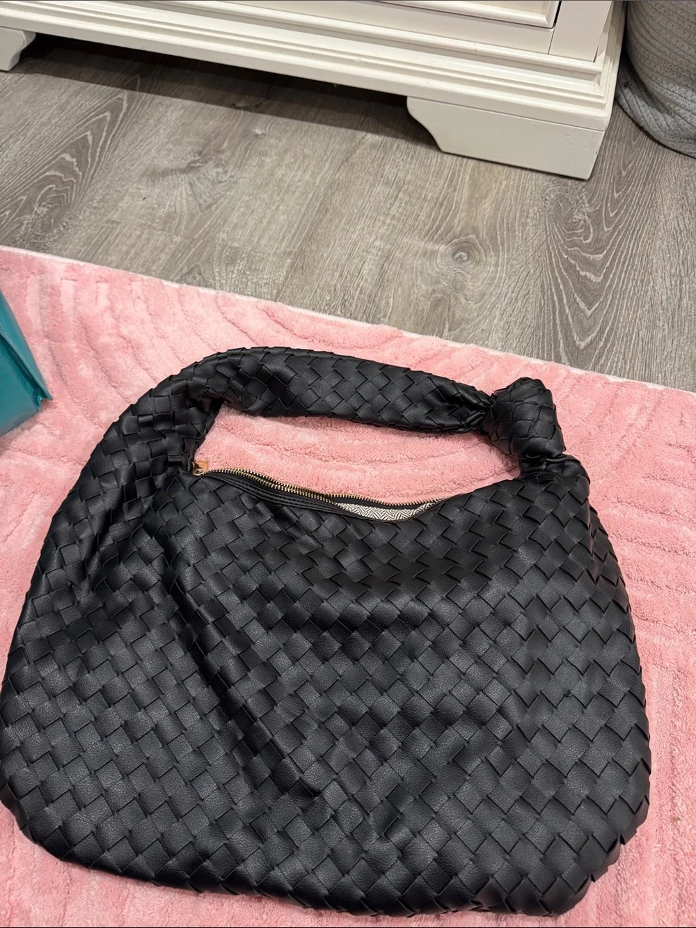 Black Woven Shoulder Bag - Classic Handbag